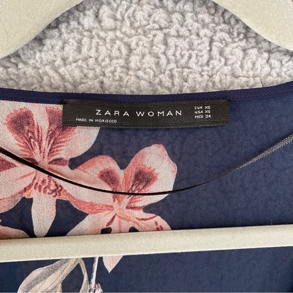 Zara Women Sheer Floral Feminine Ruched Sleeve Wrap Top Sz XS - Picture 6 of 7